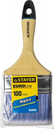 Кисть для воднодисперсионных и акриловых ЛКМ STAYER EURO АQUA плоская, искусственная щетина, деревянная ручка, 4/100мм 01062-100
