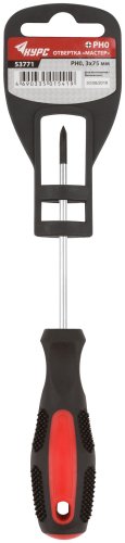 Отвертка "Мастер", CrV сталь, прорезиненная ручка 3x75 мм PH0 КУРС 53771