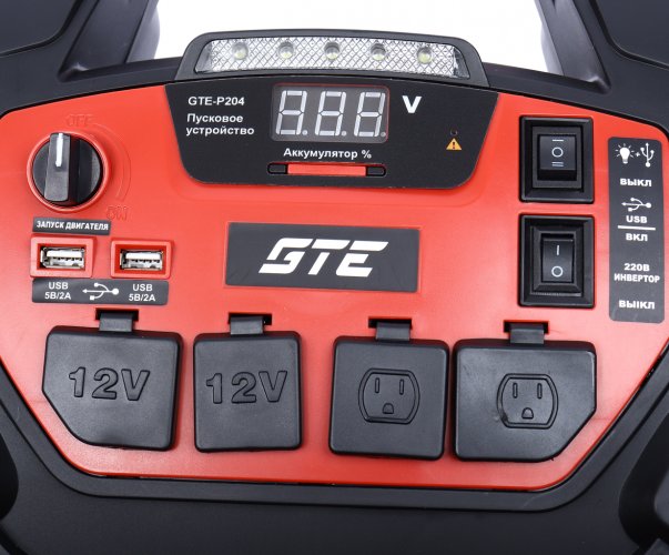 Устройство пусковое 12-15V 1250А 18000мА/ч инвертор с компрессором GTE