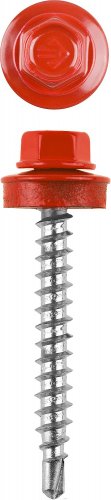 Саморезы для крепления кровельных материалов к деревянной обрешетке ЗУБР цвет RAL 3003 рубиново-красный, оцинкованные, 4,8x38мм, 300шт 4-300315-48-038-3003