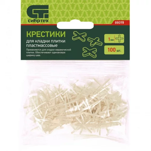 Крестики 1 мм, для кладки плитки, 100 шт СИБРТЕХ 88019