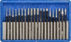 Набор мини-насадок ЗУБР с алмазным напылением в пластиковом боксе P 180 хвостовик диаметр 3 мм 20 предметов 33383-H20