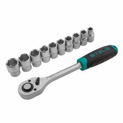 Набор торцевых головок, 1/2, головки 10-22 мм, с трещоточным ключом, CrV, 11 предметов Stels 14127