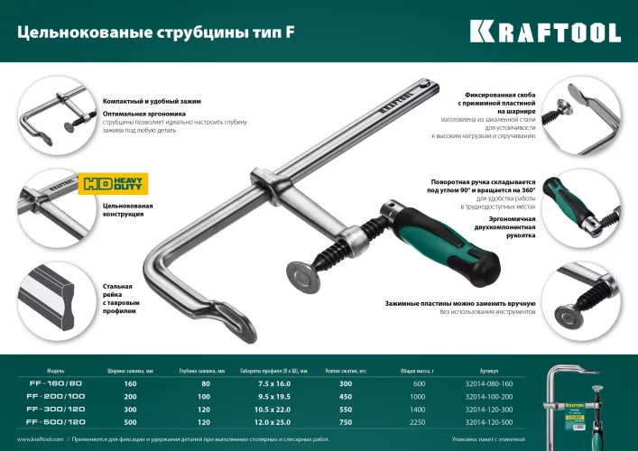 Цельнокованая струбцина KRAFTOOL Forge FF-200/100 32014-100-200