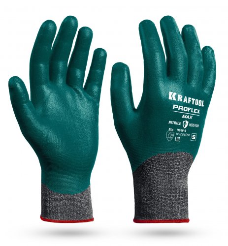 KRAFTOOL ProFlex Max, S (7), полный облив, эластичные перчатки, вспененное нитриловое покрытие, 15 класс (11240-S)