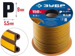 Самоклеящийся резиновый уплотнитель ЗУБР P-профиль, 9x5,5 мм, коричневый, 150 м 40932-150