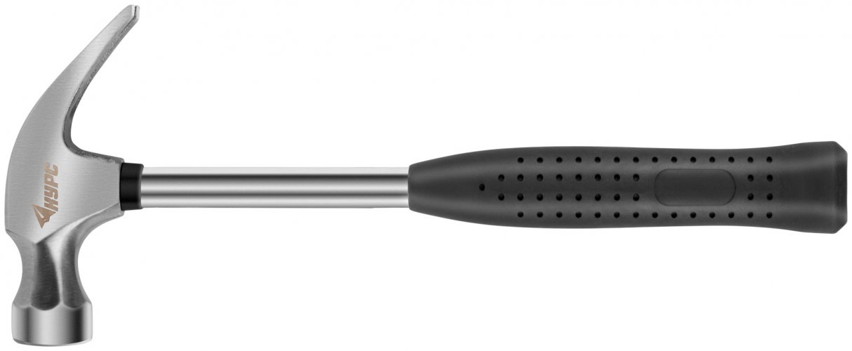 Молоток-гвоздодер, металлическая ручка, резиновая рукоятка 25 мм, 340 гр. КУРС 44612