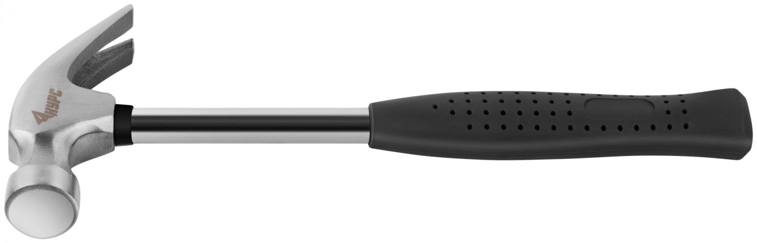 Молоток-гвоздодер, металлическая ручка, резиновая рукоятка 25 мм, 340 гр. КУРС 44612