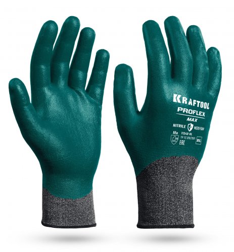 KRAFTOOL ProFlex Max, XL (10), полный облив, эластичные перчатки, вспененное нитриловое покрытие, 15 класс (11240-XL)