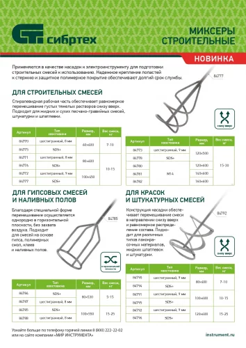 Миксер для строительных смесей, 140х600мм, хвостовик М14 СИБРТЕХ 84781