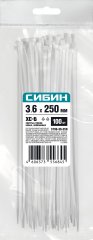 Хомуты-стяжки белые ХС-Б, 3.6 х 250 мм, 100 шт, нейлоновые, СИБИН 3786-36-250