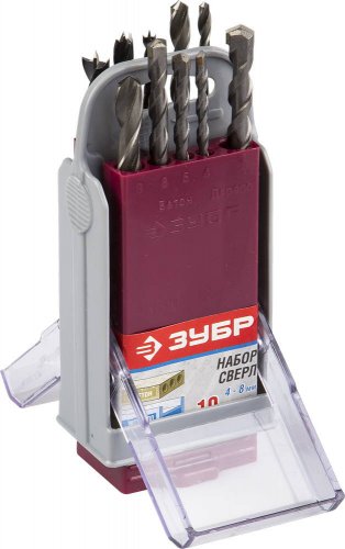 Набор сверл комбинированный (10 шт.) в супер боксе ЗУБР 4-29704-H10-SB