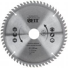 Диск пильный для циркулярных пил по алюминию 190 x 30/20 x 60T FIT 37788