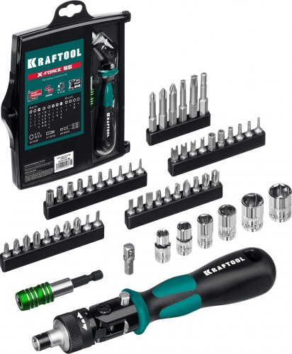 Реверсивно-рычажная отвертка с насадками KRAFTOOL X-Force-55 55 шт 25554-H55_z01