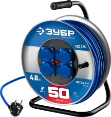 Силовой удлинитель ПВС ЗУБР на стальной катушке 3x2.5 50м 55102-50
