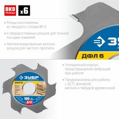 Дисковая фреза ЗУБР Профессионал ДФЛ 6, 100х22.2мм, 6 резцов 36970-100