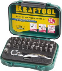 Набор бит с мини трещоткой 1/4" KRAFTOOL EXPERT 33 предмета 26157-H33
