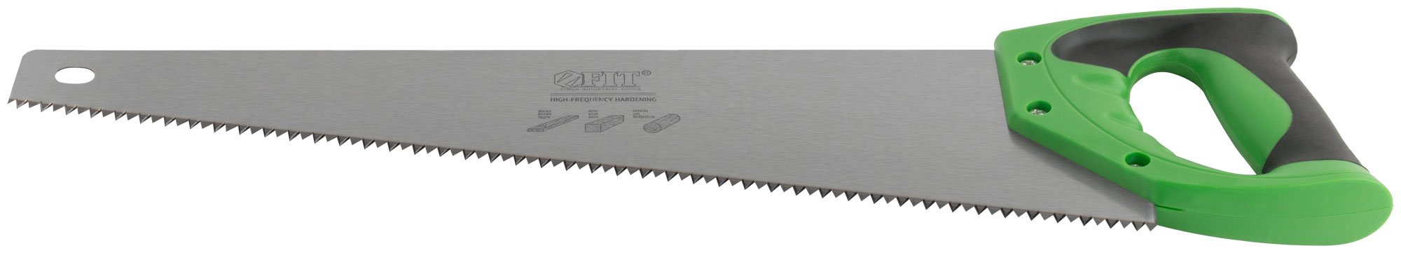 Ножовка по дереву, крупный каленый зуб 5 TPI, 2D заточка, пластиковая прорезиненная ручка 450 мм FIT 40422