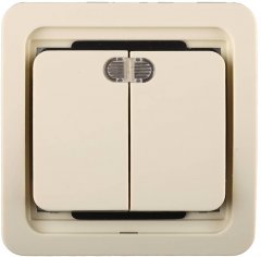 Двухклавишный выключатель с подсветкой СВЕТОЗАР CITY, цвет бежевый, 10А/250В SV-54135-B