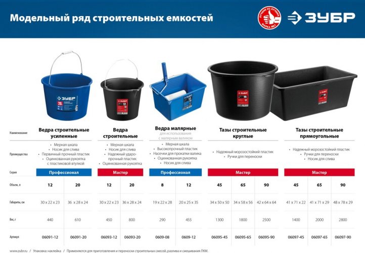 Строительный прямоугольный таз 90 л, высокопрочный ЗУБР 06097-90_z02