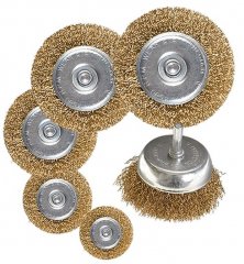 Набор щеток для дрели, 6 шт, 5 плоских 40-50-65-75-100 мм + 1 "чашка" 50 мм, со шпильками Matrix 74496