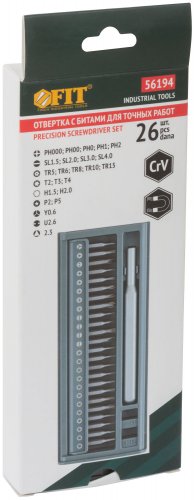 Отвертка с битами для точных работ, 24 CrV бит, пластиковый бокс FIT 56194