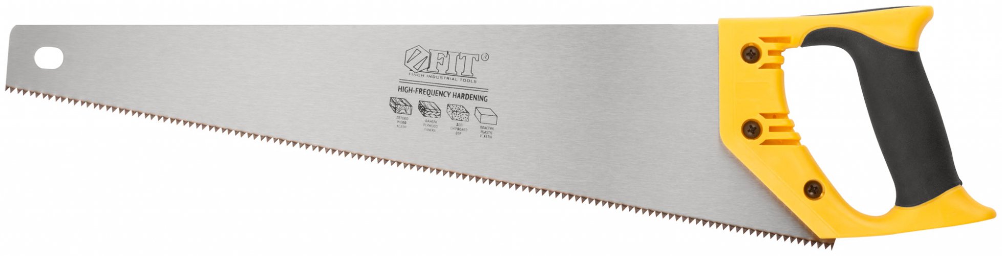 Ножовка по дереву, средний каленый зуб 7 ТPI, 2D заточка, пластиковая прорезиненная ручка 450 мм FIT 40432