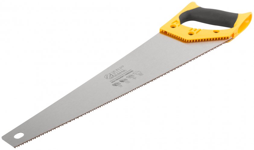 Ножовка по дереву, средний каленый зуб 7 ТPI, 2D заточка, пластиковая прорезиненная ручка 450 мм FIT 40432