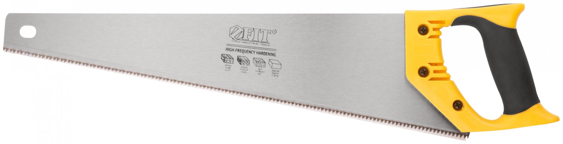 Ножовка по дереву, средний каленый зуб 7 ТPI, 2D заточка, пластиковая прорезиненная ручка 450 мм FIT 40432