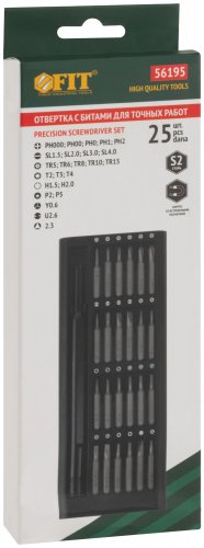 Отвертка с битами для точных работ, 24 бит сталь S2, алюминиевый кейс, FIT 56195
