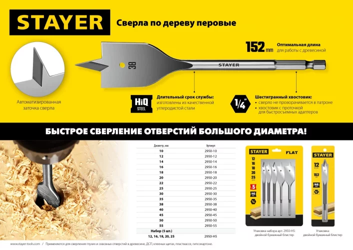 Сверло по дереву перовое Flat 38x152 мм STAYER 2950-38_z01