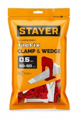 STAYER СВП TileFix, комплект: 0,5 мм, зажим + клин, 50 + 50 шт, система выравнивания плитки ″ворота″ (33840-H50)