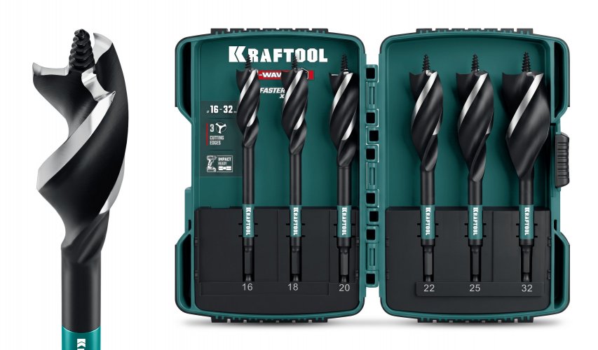 KRAFTOOL 3-Wave 6шт, набор, трехзаходные сверла по дереву с резьбовым центрующим острием (29513-H6)
