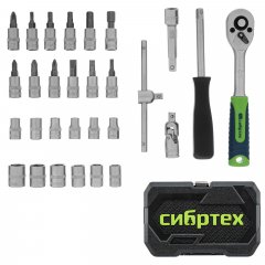 Набор инструментов, 1/4", пластиковый кейс, 29 предметов// Сибртех