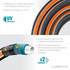 Поливочный шестислойный шланг GRINDA PROLine ultra 6 1/2", 50 м, 30 атм, двойное армирование 429009-1/2-50