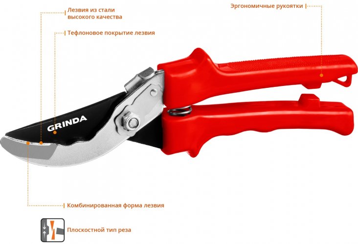 Секатор GRINDA G-35 с пластиковыми рукоятками, плоскостной, 200мм 40212_z02