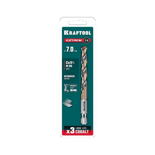 KRAFTOOL НЕХ-1/4″, d 7.0 х 109 мм, сверло по металлу для винтовёртов и шуруповертов IMPACT READY (29652-7)
