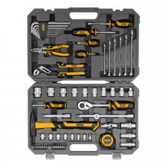 Набор инструментов, 1/2", 1/4", CrV, S2, пластиковый кейс, 64 предмета Denzel