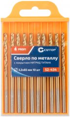 Сверло по металлу с титановым покрытием, 3,2х65 мм (10 шт) CUTOP 52-434