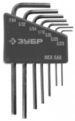 Набор ключей имбусовых ЗУБР "Эксперт" Мини для точных работ Cr-V HEX SAE 0,028" 0,035" 0,05" 1/16" 5/64" 3/32" 7/64" 7 шт. 27475-H7