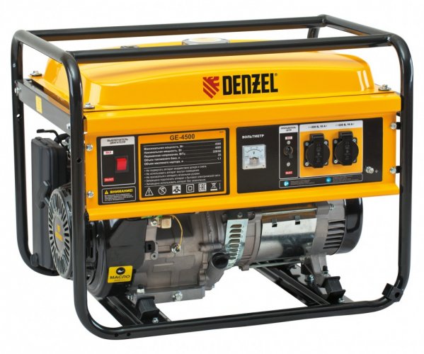 Генератор бензиновый GE 4500, 4.5 кВт, 220 В/50 Гц, 25 л, ручной старт Denzel ( 94636 )