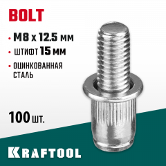 Винтовые стальные заклепки KRAFTOOL Bolt М8х12.5 мм, штифт 15 мм, 100 шт. 311709-08-15