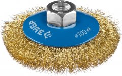 Щетка коническая для УШМ, витая латунированная стальная проволока 0.3 мм, 100 мм, М14, ЗУБР Профессионал 35267-100_z02