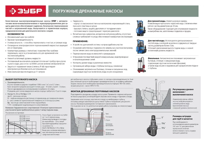 Поверхностный насос ЗУБР 800 Вт НПЦ-Т3-800