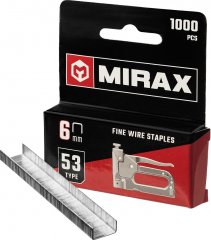 Скобы для степлера MIRAX тонкие 6 мм тип 53 (A /10 /JT21), закаленные, 1000 шт, 3153-06