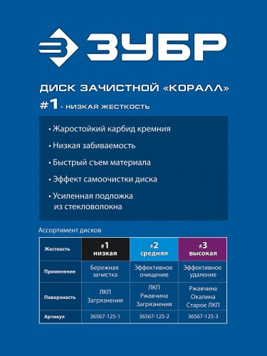 ЗУБР КОРАЛЛ диск коралловый зачистной #1 (низкая жесткость) 125 мм, для УШМ (36567-125-1)