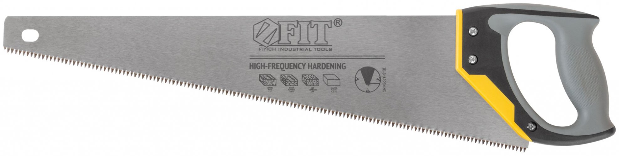 Ножовка по дереву, средний каленый зуб 7 ТPI, 3D заточка, 3К пласт.прорезиненная ручка, 500 мм FIT 40453