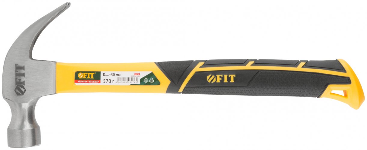 Молоток-гвоздодер, фиберглассовая усиленная ручка, 30 мм, 570 гр. FIT 44780