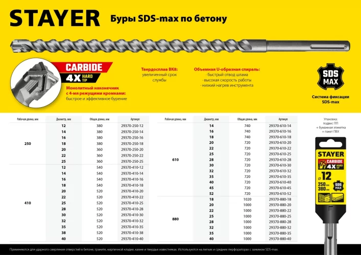 Бур Professional (22х250/360 мм; SDS-max) STAYER 29370-250-22