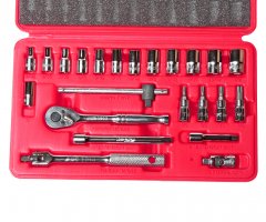 Набор головок торцевых и насадок 1/4" 6-ти гранных 5/32"-1/2",Т20-Т40 23 предмета в кейсе JTC-H223S